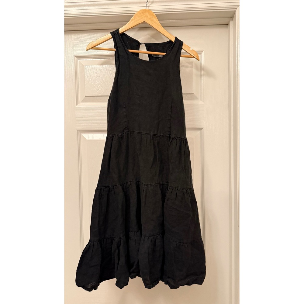 Civico 51 Tiered Linen Dress Women XL Black Sleeveless Made in Italy Lagenlook